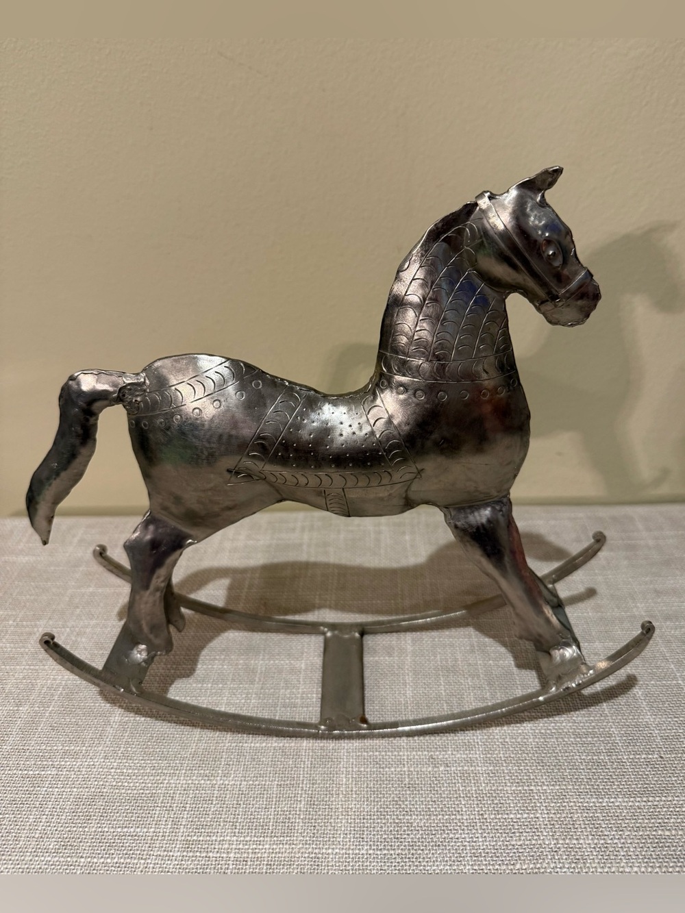 Vintage Style Metal Rocking Horse Decor Made In India Silver Tone